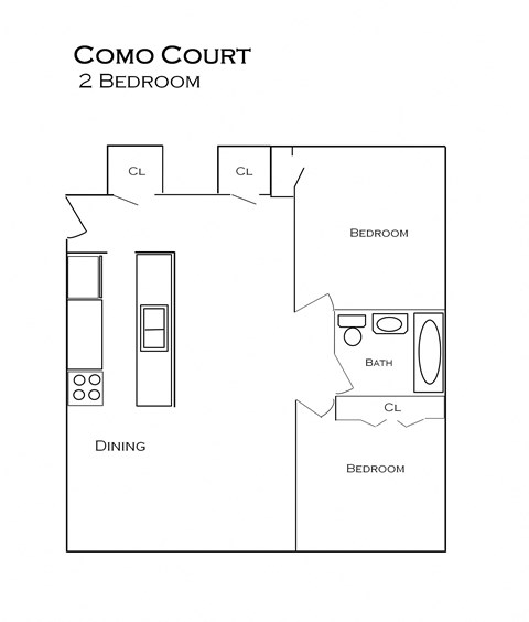 Floor plan for 2 beds, 1 bath, 780 sqft